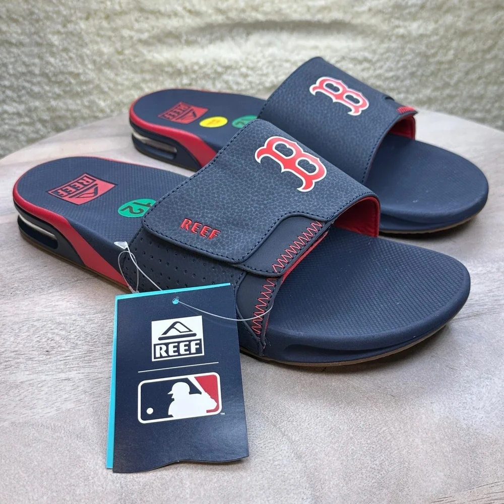 Boston Red Sox Reef Fanning Slides Mens 12 MLB Sandals Bottle Opener NWT